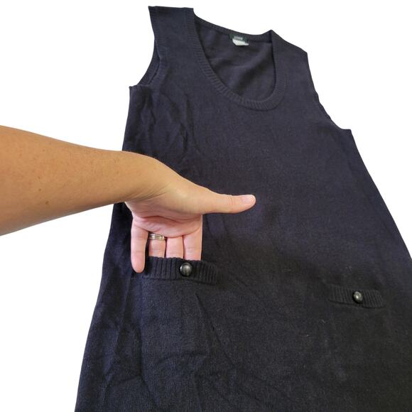 J. Crew Shift Sweater Dress Medium Black Wool Cashmere Blend Pockets Sleeveless - Picture 6 of 9